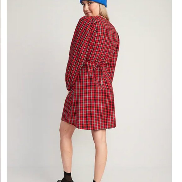 NWT Puff-Sleeve Plaid Seersucker Mini Wrap Dress for Women | Small Petite - Picture 3 of 3
